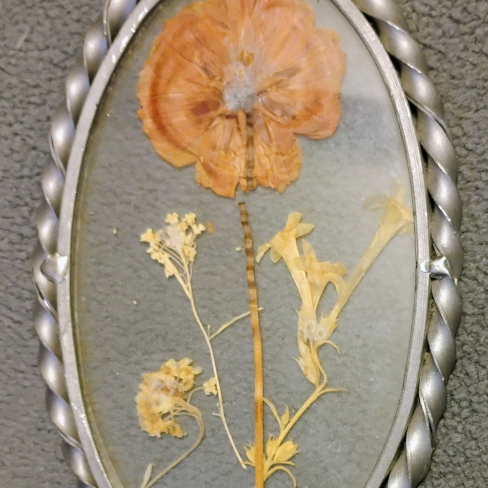 Silver Framed Floral Glass Art